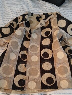 Women’s Circle-Print Textured Jacket in Beige and Black